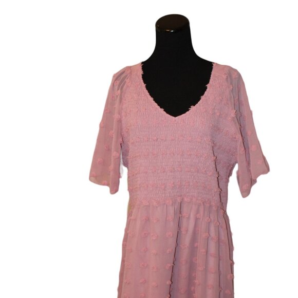 BTFBM Smocked Dress Short Flutter Sleeve VNeck Swiss Dot Babydoll Ruffle XXL NEW - Picture 4 of 14